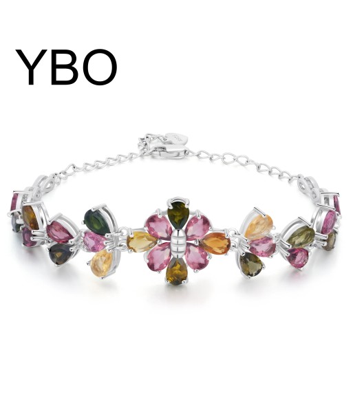 925 Sterling Silver Tourmaline Bracelet, Flower Design for Women livraison gratuite