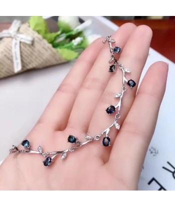 925 Sterling Silver Natural Blue Sapphire Stone Bracelet for Women Toutes les collections ici