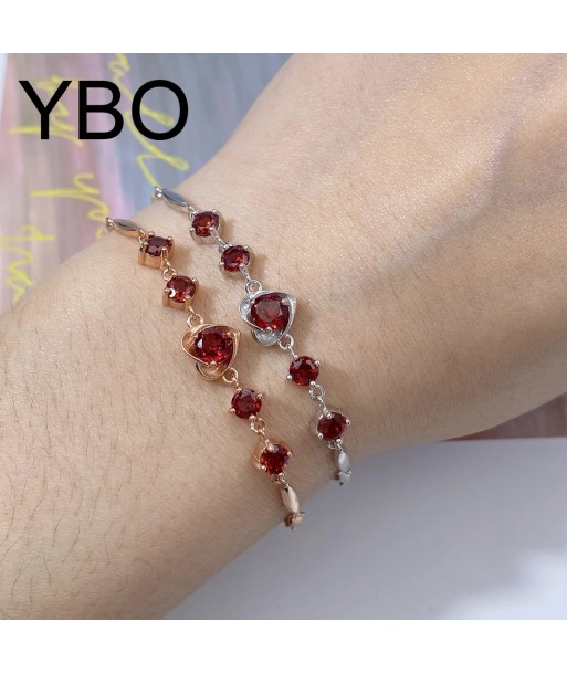 925 Sterling Silver Red Garnet Heart Bangle Bracelet for Women l'évolution des habitudes 