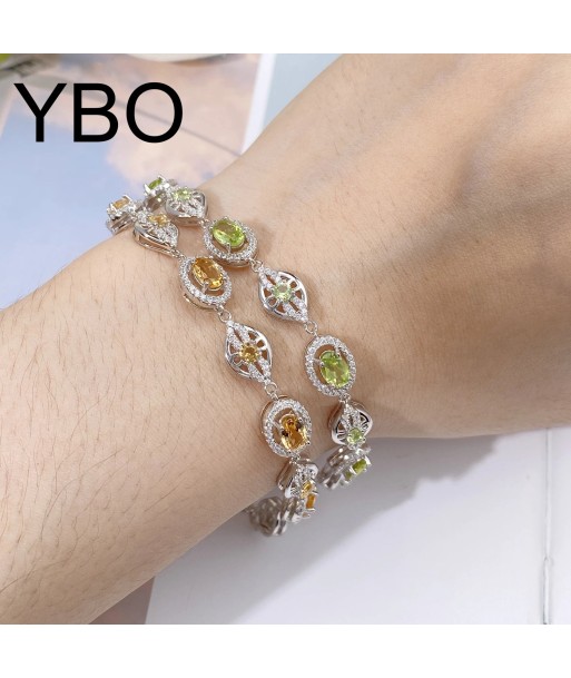 Sterling Silver Peridot Citrine CZ Geometric Chain Bracelet for Women vente chaude votre 