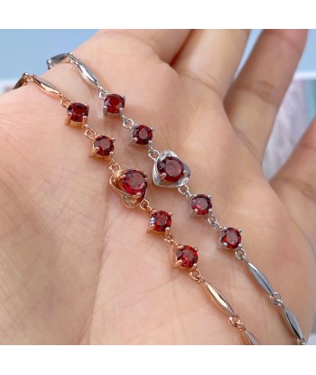 925 Sterling Silver Red Garnet Heart Bangle Bracelet for Women l'évolution des habitudes 