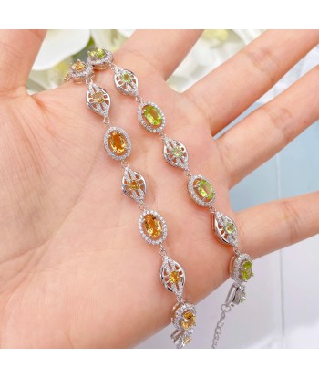 Sterling Silver Peridot Citrine CZ Geometric Chain Bracelet for Women vente chaude votre 