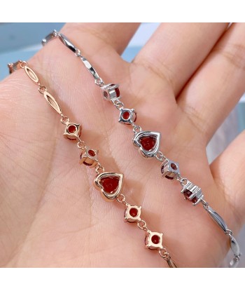 925 Sterling Silver Red Garnet Heart Bangle Bracelet for Women l'évolution des habitudes 