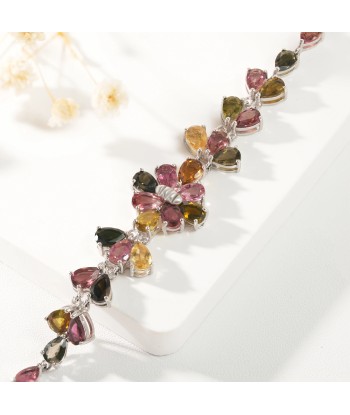 925 Sterling Silver Tourmaline Bracelet, Flower Design for Women livraison gratuite