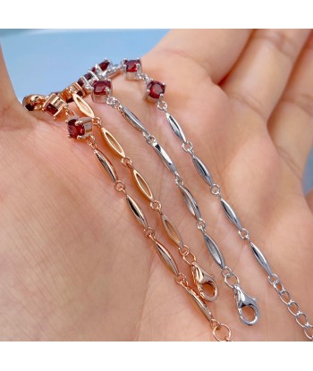 925 Sterling Silver Red Garnet Heart Bangle Bracelet for Women l'évolution des habitudes 