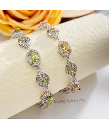 Sterling Silver Peridot Citrine CZ Geometric Chain Bracelet for Women vente chaude votre 