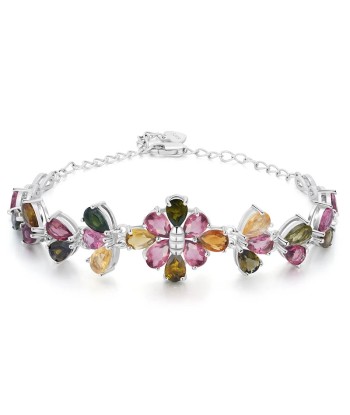 925 Sterling Silver Tourmaline Bracelet, Flower Design for Women livraison gratuite