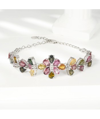 925 Sterling Silver Tourmaline Bracelet, Flower Design for Women livraison gratuite