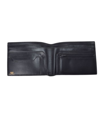 HERMES black engraved unknown unisex box calf muffler bi-fold wallet d'Europe débarque