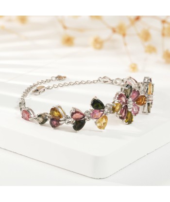 925 Sterling Silver Tourmaline Bracelet, Flower Design for Women livraison gratuite