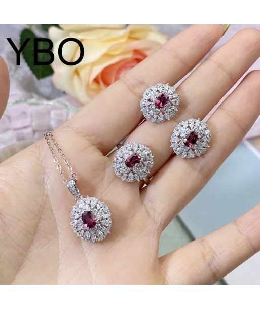 925 Sterling Silver Natural Pyrope Gemstone Cubic Zircon Jewelry Sets for Women la colonne vertébrale