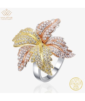 925 Sterling Silver Fancy Vivid White Sapphire Flower Ring for Women Livraison rapide