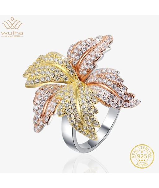 925 Sterling Silver Fancy Vivid White Sapphire Flower Ring for Women Livraison rapide