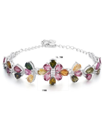 925 Sterling Silver Tourmaline Bracelet, Flower Design for Women livraison gratuite