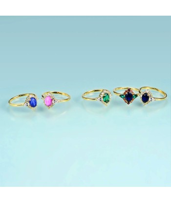 14K Gold Filled 925 Sterling Silver Lab Sapphire, Emerald, Garnet, Citrine Halo Ring for Women Paris Déstockage Promo