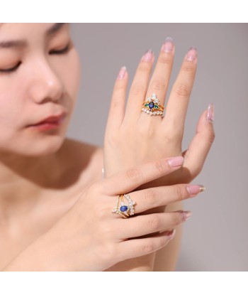 14K Gold Filled 925 Sterling Silver Lab Sapphire, Emerald, Garnet, Citrine Halo Ring for Women Paris Déstockage Promo