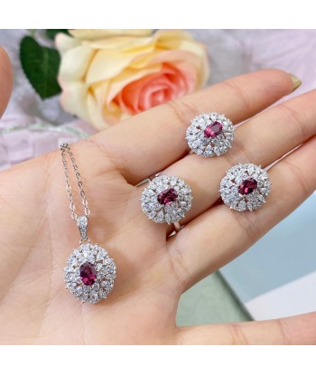 925 Sterling Silver Natural Pyrope Gemstone Cubic Zircon Jewelry Sets for Women la colonne vertébrale