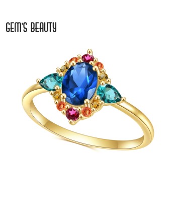 14K Gold Filled 925 Sterling Silver Lab Sapphire, Emerald, Garnet, Citrine Halo Ring for Women Paris Déstockage Promo