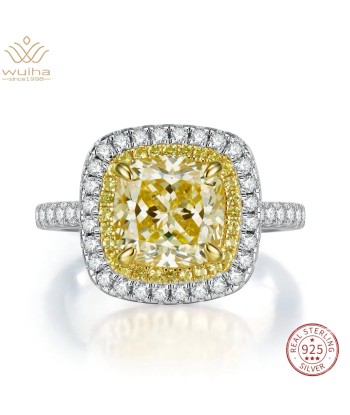 925 Sterling Silver 3CT Cushion Cut Yellow Sapphire and Moissanite Ring for Women paiement sécurisé