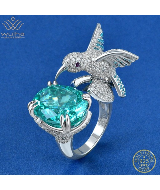 Sterling Silver 6CT Paraiba Tourmaline and Moissanite Hummingbird Ring for Women la livraison gratuite