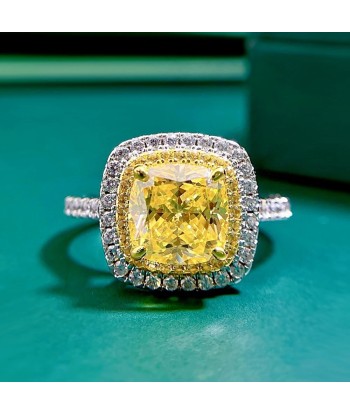 925 Sterling Silver 3CT Cushion Cut Yellow Sapphire and Moissanite Ring for Women paiement sécurisé