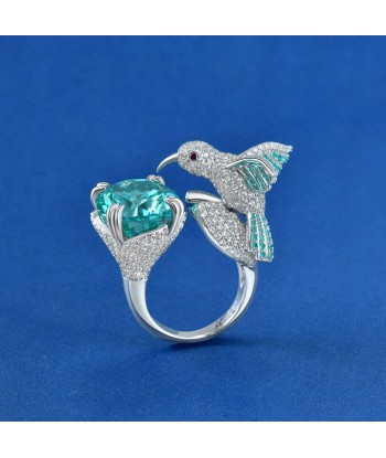 Sterling Silver 6CT Paraiba Tourmaline and Moissanite Hummingbird Ring for Women la livraison gratuite