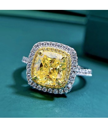 925 Sterling Silver 3CT Cushion Cut Yellow Sapphire and Moissanite Ring for Women paiement sécurisé