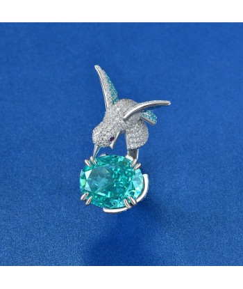 Sterling Silver 6CT Paraiba Tourmaline and Moissanite Hummingbird Ring for Women la livraison gratuite