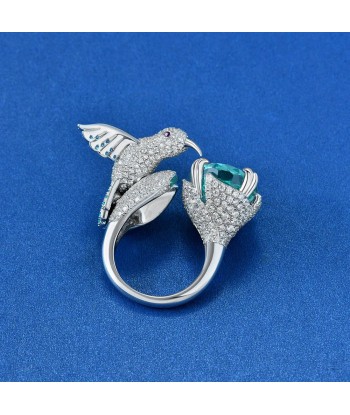 Sterling Silver 6CT Paraiba Tourmaline and Moissanite Hummingbird Ring for Women la livraison gratuite