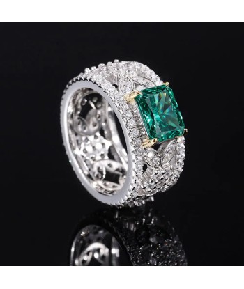 Sterling Silver 2CT Radiant Cut Moissanite, Emerald, Amethyst, Aquamarine Ring for Women prix