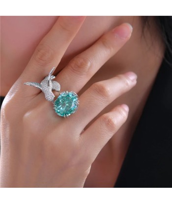 Sterling Silver 6CT Paraiba Tourmaline and Moissanite Hummingbird Ring for Women la livraison gratuite