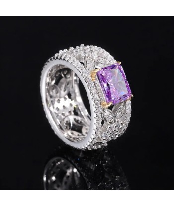 Sterling Silver 2CT Radiant Cut Moissanite, Emerald, Amethyst, Aquamarine Ring for Women prix