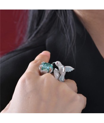 Sterling Silver 6CT Paraiba Tourmaline and Moissanite Hummingbird Ring for Women la livraison gratuite