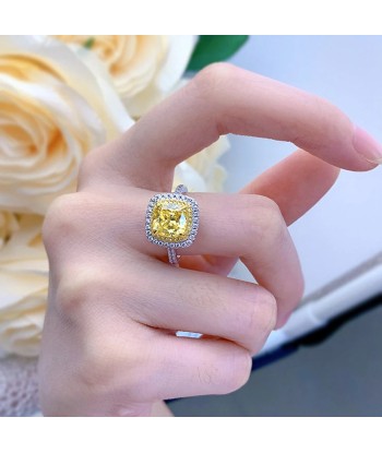 925 Sterling Silver 3CT Cushion Cut Yellow Sapphire and Moissanite Ring for Women paiement sécurisé