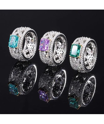 Sterling Silver 2CT Radiant Cut Moissanite, Emerald, Amethyst, Aquamarine Ring for Women prix