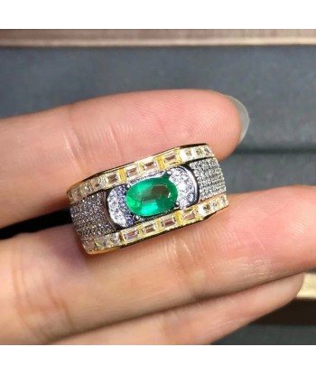 925 Sterling Silver Emerald Ring for Men sur le site 