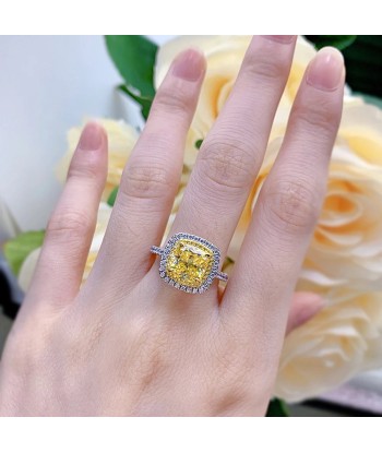 925 Sterling Silver 3CT Cushion Cut Yellow Sapphire and Moissanite Ring for Women paiement sécurisé