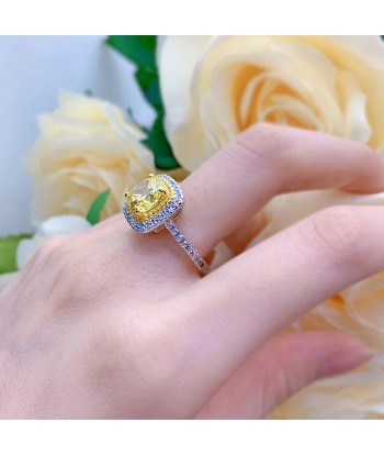 925 Sterling Silver 3CT Cushion Cut Yellow Sapphire and Moissanite Ring for Women paiement sécurisé