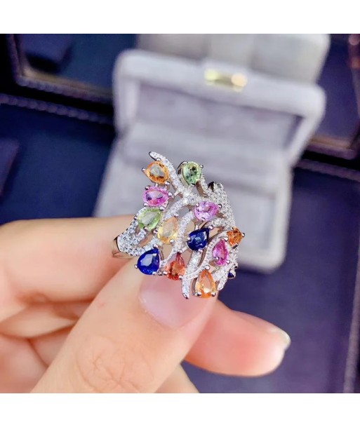 925 Silver Multicolor Sapphire Ring for Woman de France