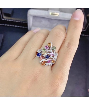 925 Silver Multicolor Sapphire Ring for Woman de France