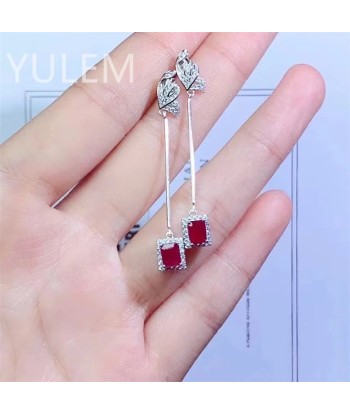 Silver (925) Pigeon Blood Ruby Drop Earrings (4x5mm) for Women destockage