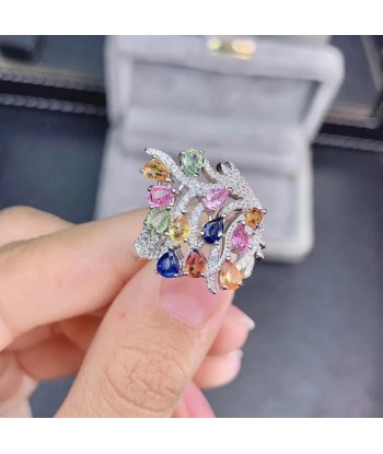 925 Silver Multicolor Sapphire Ring for Woman de France