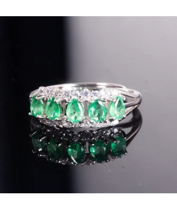 925 Sterling Silver Natural Emerald Ring for Women solde