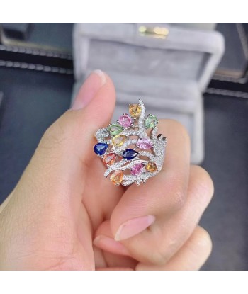 925 Silver Multicolor Sapphire Ring for Woman de France