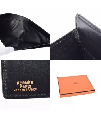 HERMES black engraved unknown unisex box calf muffler bi-fold wallet d'Europe débarque