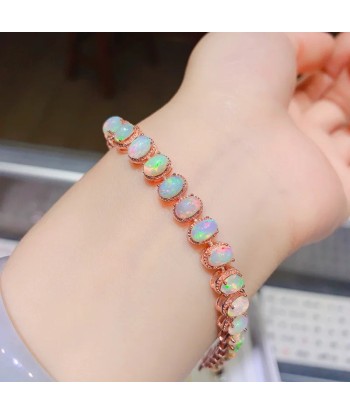 Sterling Silver Natural Opal Bracelet Colorful Stone Bangle for Women la colonne vertébrale