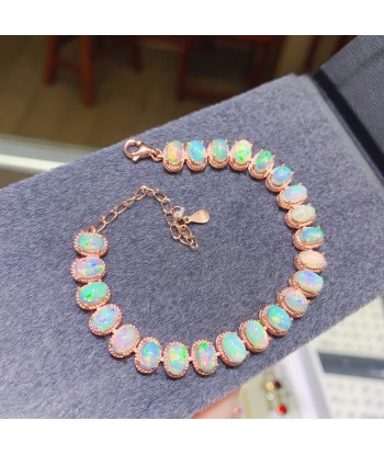 Sterling Silver Natural Opal Bracelet Colorful Stone Bangle for Women la colonne vertébrale