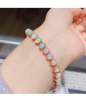 Sterling Silver Natural Opal Bracelet Colorful Stone Bangle for Women la colonne vertébrale