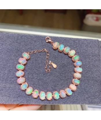 Sterling Silver Natural Opal Bracelet Colorful Stone Bangle for Women la colonne vertébrale