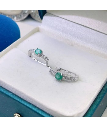 925 Silver Colombian Emerald Gemstone Earrings for Women de pas cher